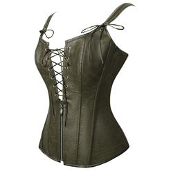 Sexy Punk Brown PU Leather 10 Plastic Boned Lace Up Vest Corset N23608