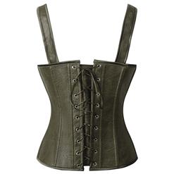 Sexy Punk Brown PU Leather 10 Plastic Boned Lace Up Vest Corset N23608