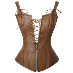 Steampunk Faux Lace Up Vest Corset, Sexy Corset Vest for Women, Corset for Steampunk Costume, Women's Steampunk Corset, Plastic Floral Pattern Corset, Zipper Steampunk Faux Corset,#N23607