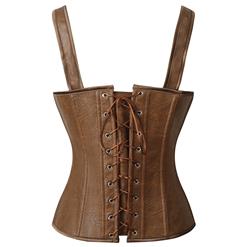 Sexy Punk Brown PU Leather 10 Plastic Boned Lace Up Vest Corset N23607