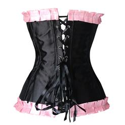 Sexy Black Satin Polka Dots Ruffle Bustier Overbust Corset N3288