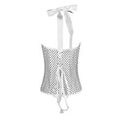 Sexy Satin White Polka Dot Halter Busk Closure Corset N5329