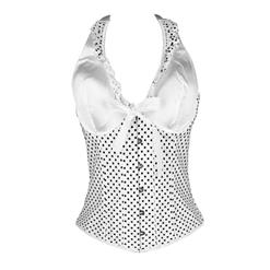 Sexy Satin White Polka Dot Halter Busk Closure Corset N5329