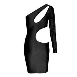 Sexy Black One-shooulder Cut Out Clubwear Bodycon Mini Dress N6425