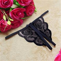 Sexy Black Bow Crotchless Floral Lace T-back G-string PT17499