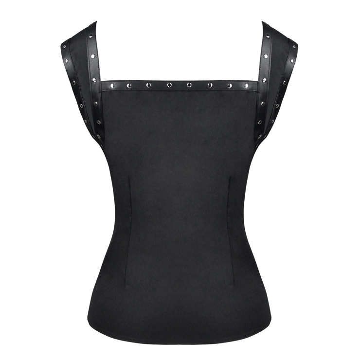 Sexy Gothic Black Eyelet and Buckle Bandage PU Leather Bustier Clubwear Bra  Top